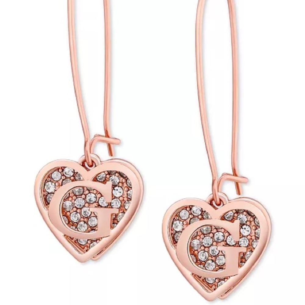 Guess Rose Gold and Pavé crystals - Filigree drop Heart Earrings